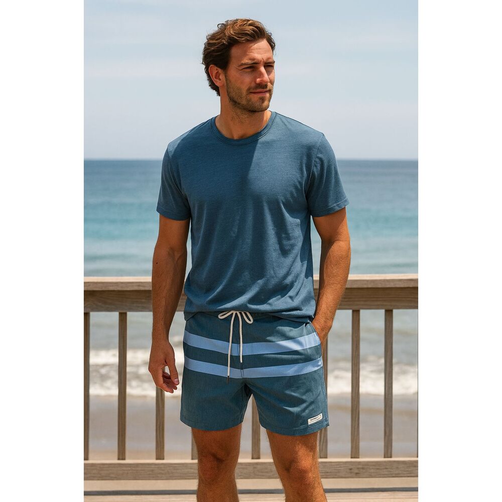 FAIR HARBOR Blue Gray White Stripe Swim Board Shorts Mens Size 30